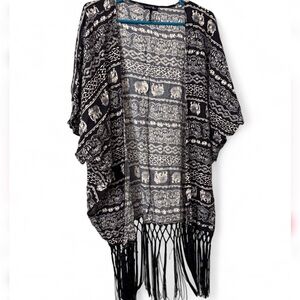 Boho Fringe Kimono Cardigan in Black and Cream